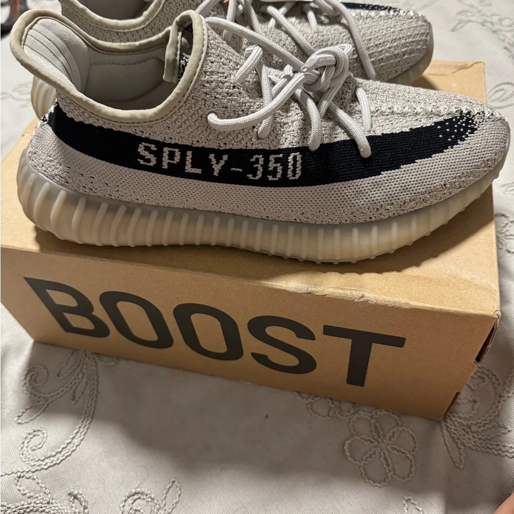 adidas Yeezy Boost 350 V2 Beige Black Sneakers - Picture 3 of 11